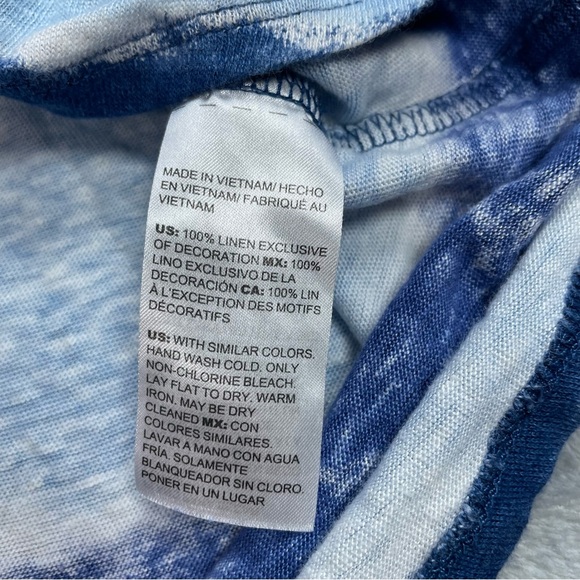 Chico’s Shirt 1 (Medium) 100% Linen Tie Dye Fringe Sleeve Tee Blue - Picture 4 of 7